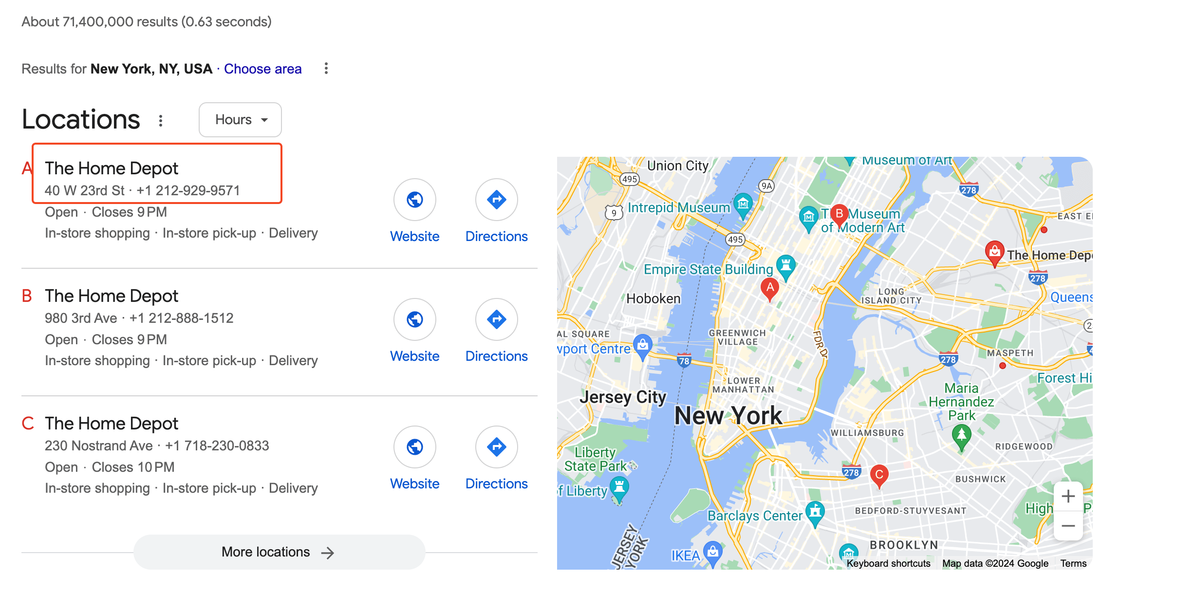 NAP SEO listing showing Home Depot