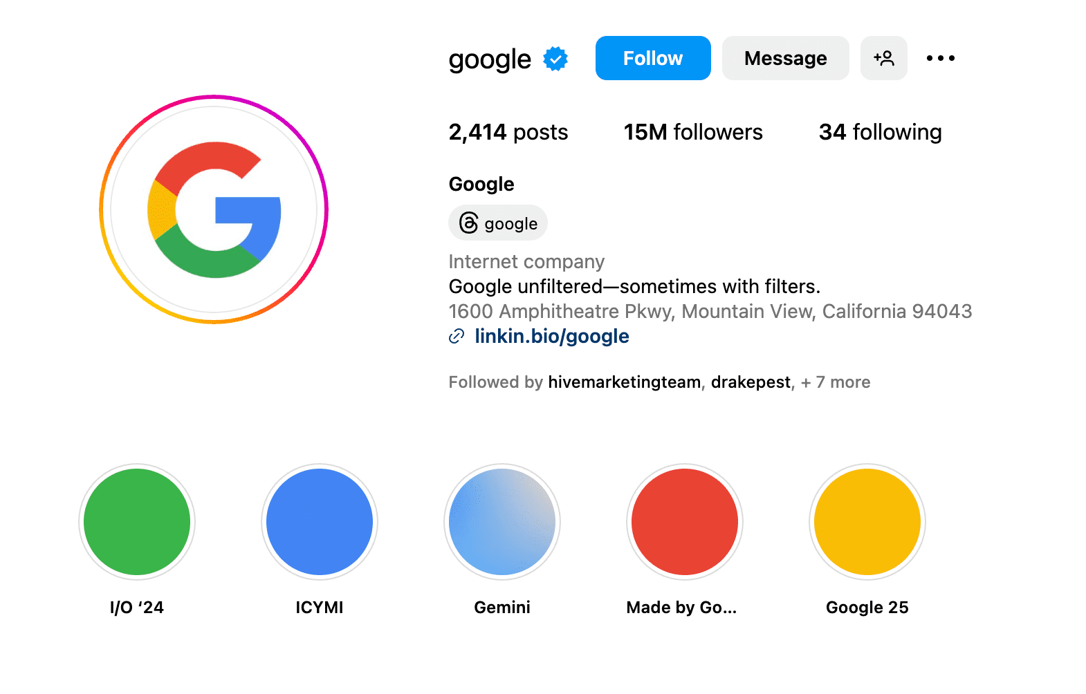 Google verified on Instagram